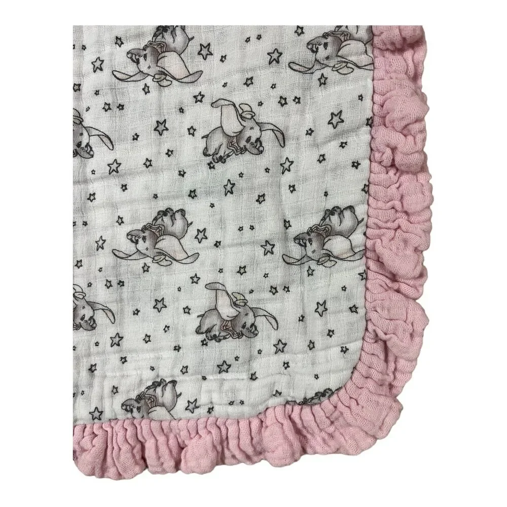 Pink Dumbo Muslin Baby Security Blanket Lovey Ruffle Edge Quilt Layered
